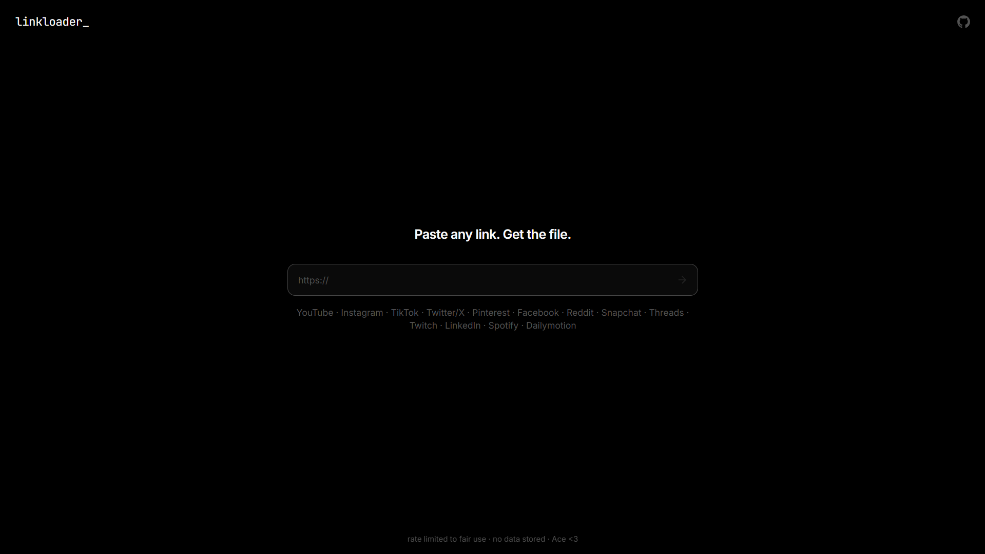 LinkLoader dark search interface for finding saved links