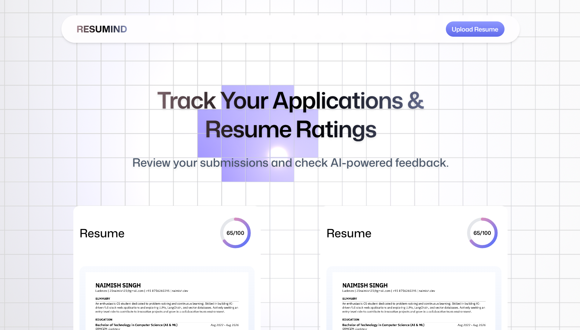 Resumind application and resume rating interface